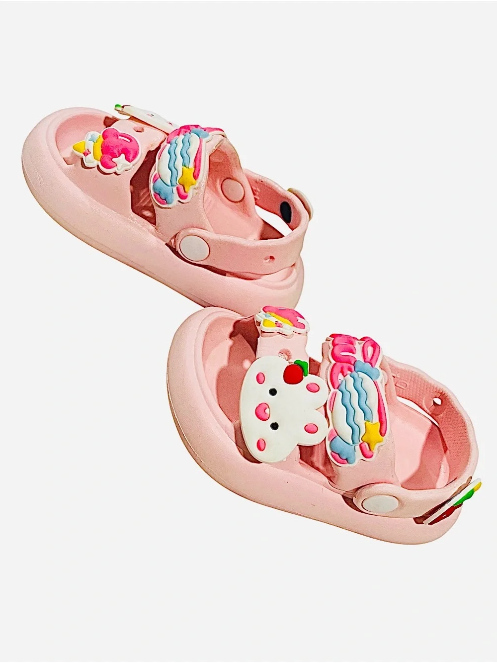 Pink EVA slip-on slides clogs sandals Toddler 5.5  3D charms back strap non-slip